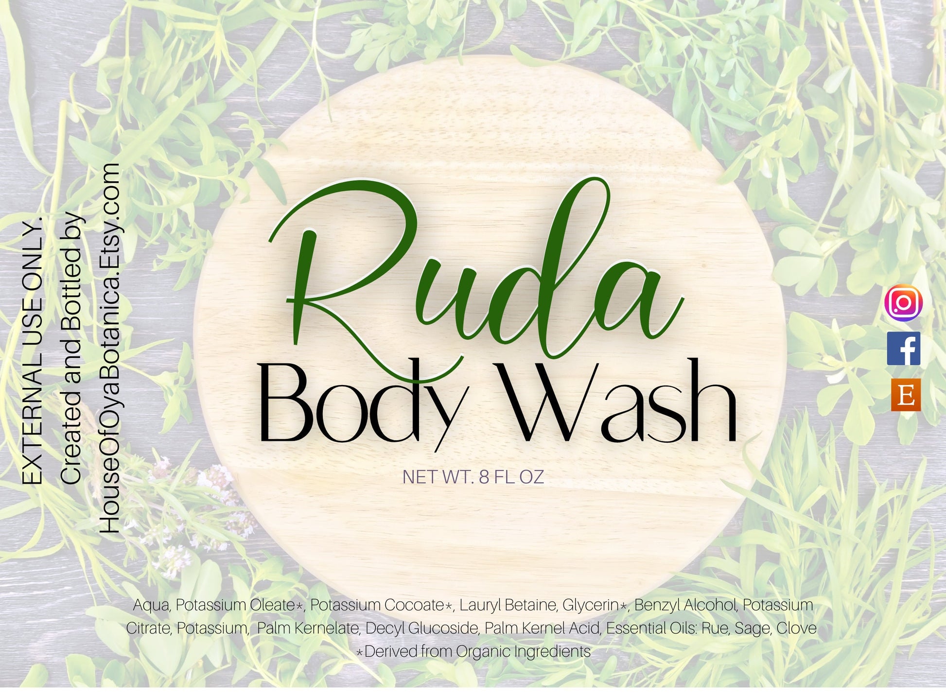Ruda/Rue Organic Body Wash for Spiritual Cleansing